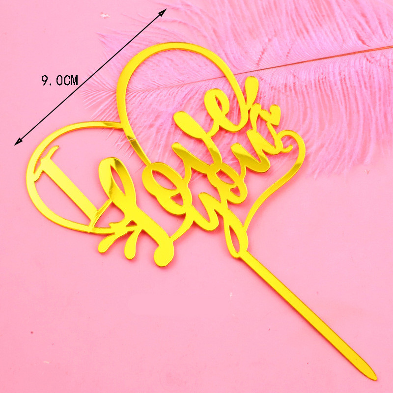Topperuri pentru tort New Love acrilice pentru Ziua Îndrăgostiților Rotund auriu Love You Coke Toppers pentru tort, pentru petrecerea de aniversare, pentru decorarea torturilor