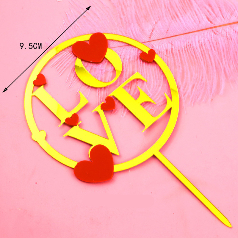 Topperuri pentru tort New Love acrilice pentru Ziua Îndrăgostiților Rotund auriu Love You Coke Toppers pentru tort, pentru petrecerea de aniversare, pentru decorarea torturilor