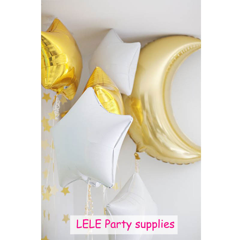 Baloane din folie cu heliu, stea lunii, nuntă, petrecere de naștere, globuri pentru adulți, alb, auriu, DIY, pentru baby shower, jucării pentru copii, decorațiuni pentru anul nou