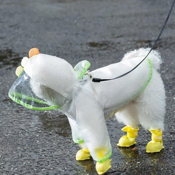 Дъждобран за кучета Регулируемо яке за дъжд за кучета 1PC Прозрачен водоустойчив дъждобран за кучета с качулка със сладък дизайн на динозавър Аксесоари за домашни любимци