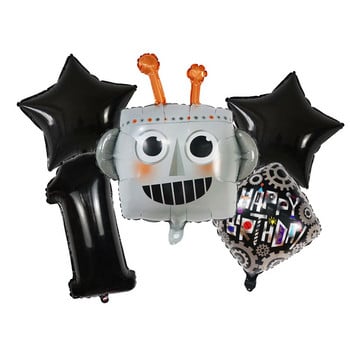 Black Cartoon Pioneer Robot Head Foil Σετ μπαλόνια ηλίου 30 ιντσών Αριθμός Air Globos Παιδικά Διακοσμητικά πάρτι γενεθλίων Παιδικά παιχνίδια