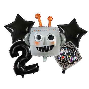 Black Cartoon Pioneer Robot Head Foil Σετ μπαλόνια ηλίου 30 ιντσών Αριθμός Air Globos Παιδικά Διακοσμητικά πάρτι γενεθλίων Παιδικά παιχνίδια