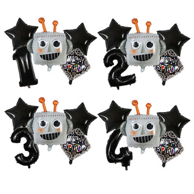 Set de baloane cu heliu din folie cu cap de robot Pionier din desene animate negre, Globo de aer cu număr de 30 inch, decorațiuni pentru petrecerea de aniversare pentru copii, jucării pentru copii