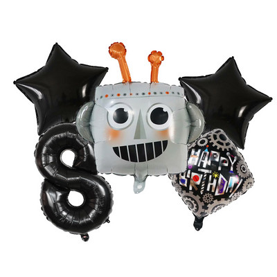 Juodasis animacinis filmas Pioneer Roboto galvos folija helio balionų rinkinys 30 colių oro gaubtai Vaikų gimtadienio dekoracijos Vaikų žaislai