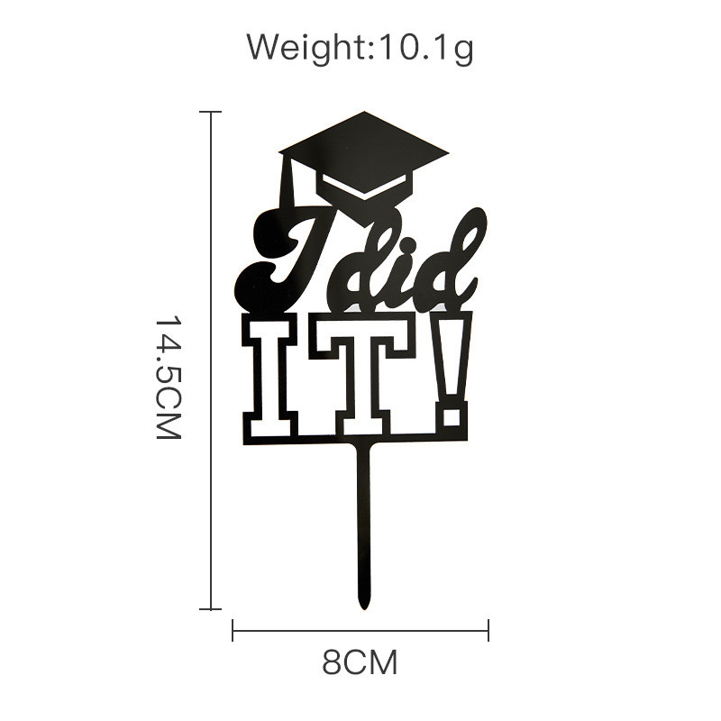 Ballagási akril tortafedő fekete árokásósapka I Did It Bake Cupcake Topper az érettségi ünneplésére.