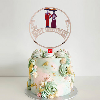 Булката и младоженеца Сватбена годишнина за торта Топери Акрилен цвят Юбилейна торта за торта за сватбена годишнина Декорация на торта