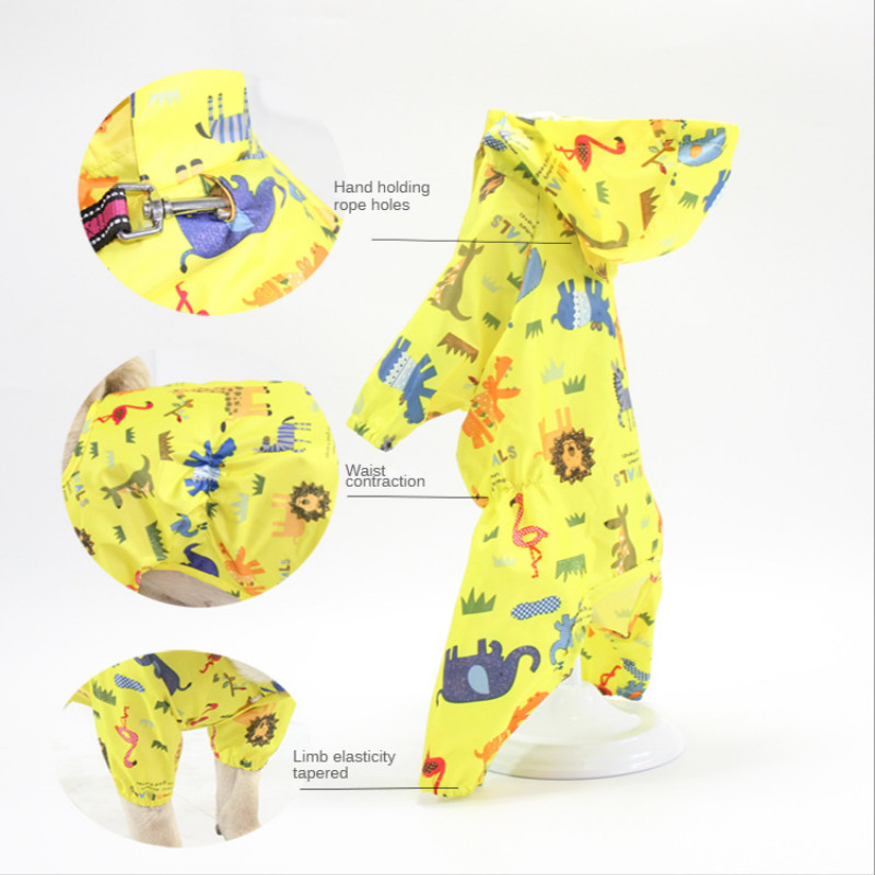 Pelernă de ploaie imprimată cu desene animate pentru câine mic Corgi buldog francez Pelernă de ploaie pentru câini drăguț cu toate cele patru picioare acoperite Poncho pentru animale de companie Pelernă de ploaie pentru animale de companie