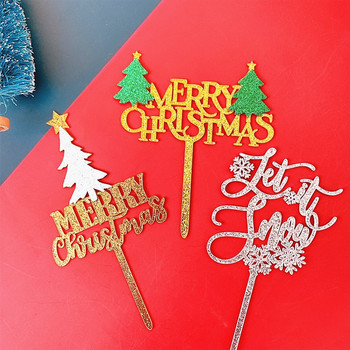 2022 New Merry Christmas Cake Topper Glitter Let it Snow Акрилен Cake Topper for Xmas Party Cake Decorations Christmas Decor