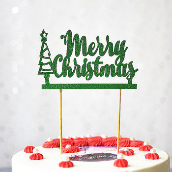 2 бр Коледно парти торта топер Червена зелена весела коледна торта Десерт Декорация Cupcake Топер за Коледа Нова година Торти подаръци