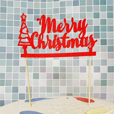 2db Karácsonyi Party torta fedő Piros zöld vidám karácsonyi torta Desszert Desszert Dísz Cupcake Topper Karácsonyra Újévi torták ajándékok