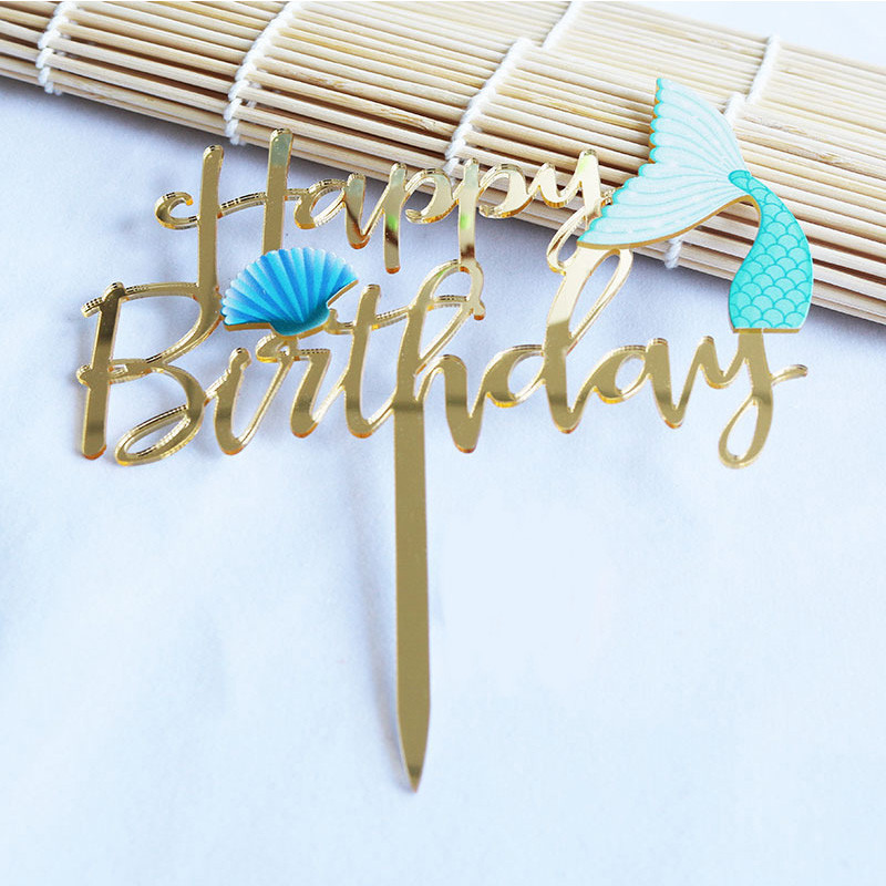 Boldog születésnapot Óceán téma Gyerekek születésnapi tortafedője Színes kagylók Sellőfarkú tortafedő gyerekeknek Születésnapi tortadíszek