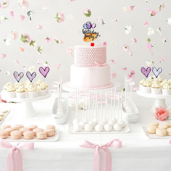 6 бр./лот Love Happy Birthday Акрилен балон за торта Topper Birthday Cupcake Toppers Decor for Kids Birthday Party Cake Decorations
