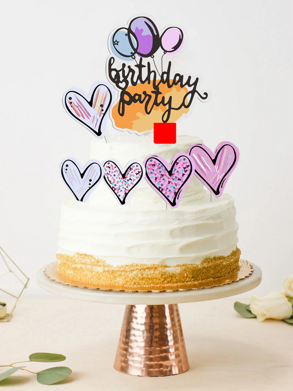 6 τμχ/ παρτίδα Love Happy Birthday Acrylic Cake Topper Balloon Birthday Cupcake Toppers for Kids Birthday Party Διακοσμήσεις τούρτας