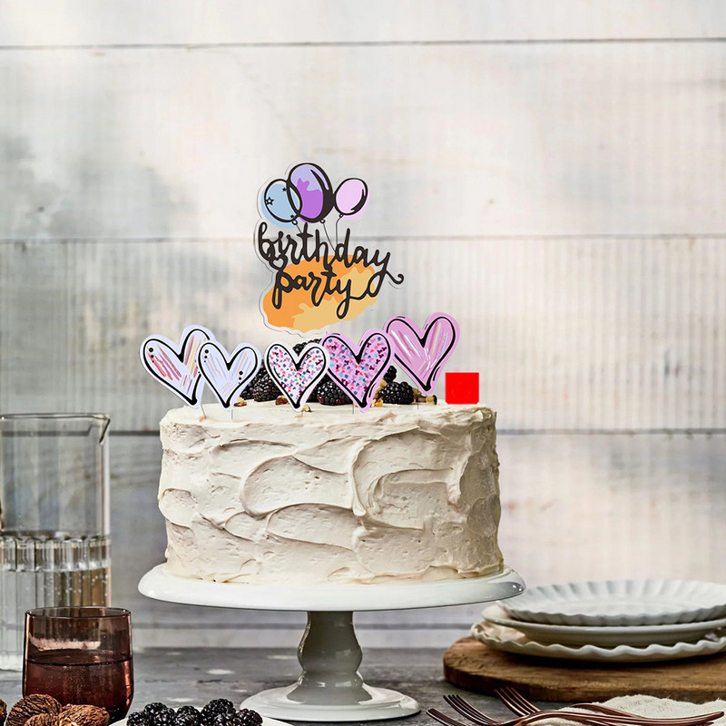 6 τμχ/ παρτίδα Love Happy Birthday Acrylic Cake Topper Balloon Birthday Cupcake Toppers for Kids Birthday Party Διακοσμήσεις τούρτας