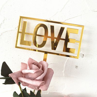 Akril kézzel írott szerelem Esküvői tortafedő arany Valentin-napi tortafedő zászlók Valentin-napi party tortadíszítéshez