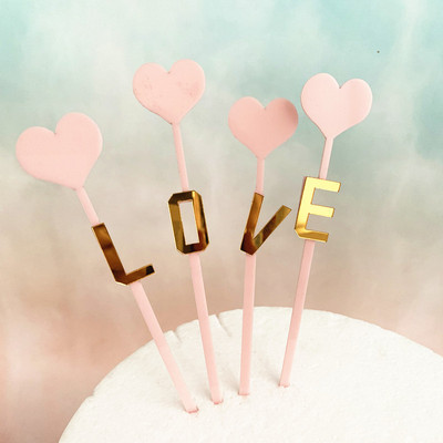 Akril kézzel írott szerelem Esküvői tortafedő arany Valentin-napi tortafedő zászlók Valentin-napi party tortadíszítéshez
