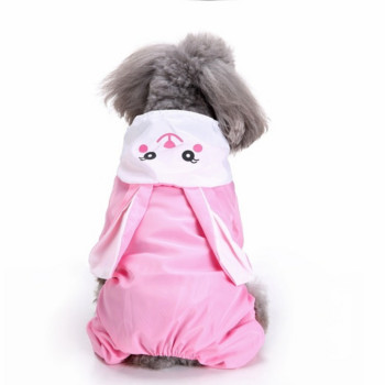 Fashion Cute Rabbit Dog Raincoat Αδιάβροχο μικρό παλτό βροχής με κουκούλα για κουτάβι Ροζ ολόσωμη φόρμα Ρούχα για σκύλους