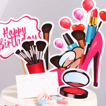 ins Happy Birthday Cake Topper момиче високи токчета Червило Cupcake toppers за сватба рожден ден Десерт Декорация Торта подарък