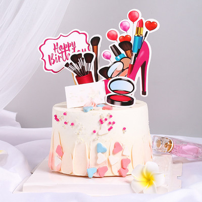 ins Happy Birthday Cake Topper mergaičių aukštakulniai Lūpų dažai Cupcake kepuraitės vestuvių gimtadienio vakarėliui Desertas Papuošimas Torto dovana