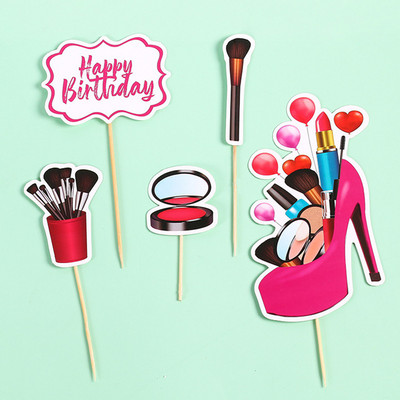 ins Happy Birthday Cake Topper meitenei augstpapēžu kurpes Lūpu krāsa Cupcake toppers kāzu dzimšanas dienas ballītei Deserts Dekorācija Kūkas dāvana