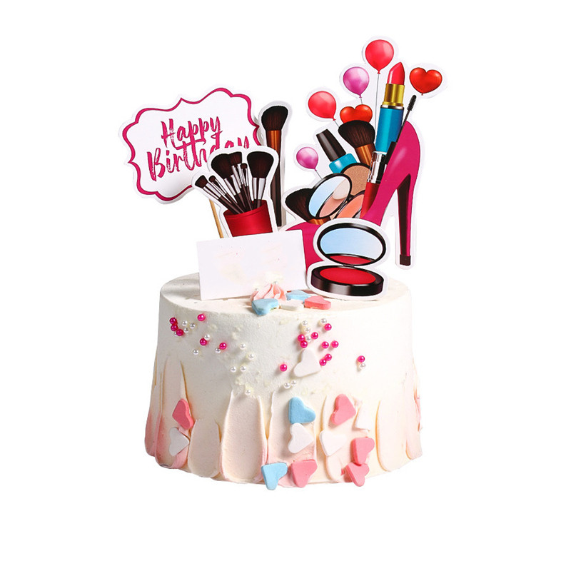 ins Happy Birthday Cake Topper meitenei augstpapēžu kurpes Lūpu krāsa Cupcake toppers kāzu dzimšanas dienas ballītei Deserts Dekorācija Kūkas dāvana