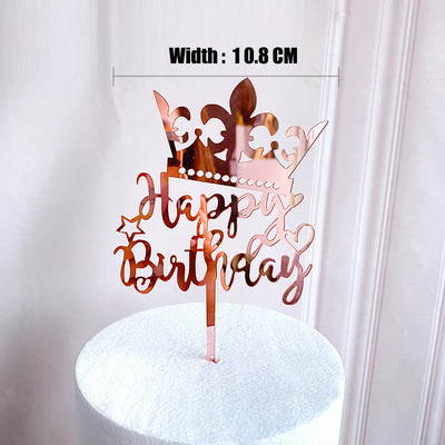 Akril rózsa arany korona Boldog születésnapot torta teteje torta betét díszítő kellékek Top Cupcak zászló születésnapi parti dekorációhoz