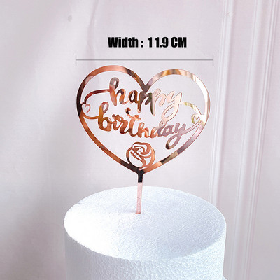 Akril rózsa arany korona Boldog születésnapot torta teteje torta betét díszítő kellékek Top Cupcak zászló születésnapi parti dekorációhoz