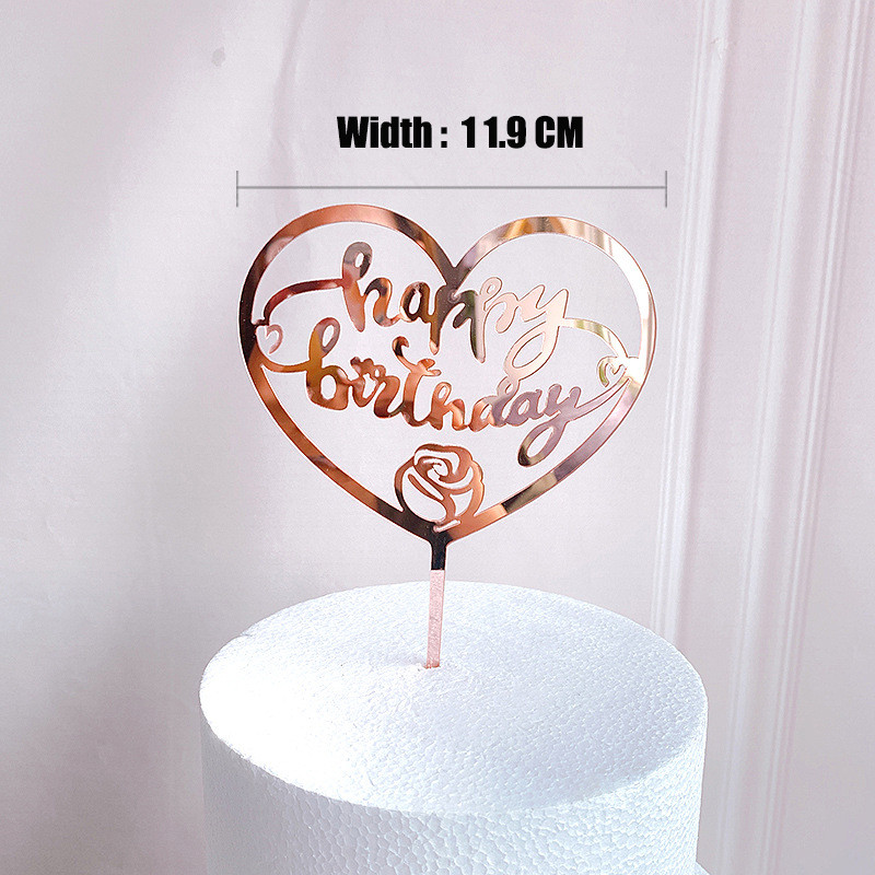 Akril rózsa arany korona Boldog születésnapot torta teteje torta betét díszítő kellékek Top Cupcak zászló születésnapi parti dekorációhoz