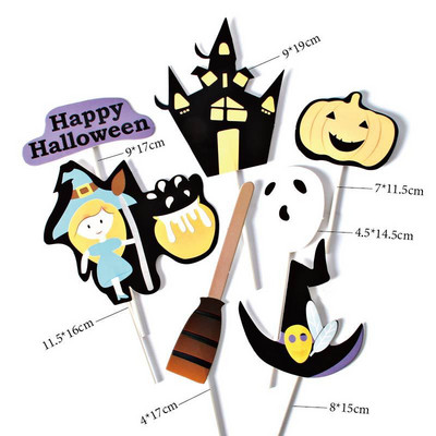 1 komplekts Helovīna galvaskausa kūkas virsma ķirbju raganu slotas kūkas karogi Dekorācijas Helovīna bērnu ballīšu cepšanai.