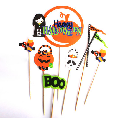 1 komplekts Helovīna galvaskausa kūkas virsma ķirbju raganu slotas kūkas karogi Dekorācijas Helovīna bērnu ballīšu cepšanai.