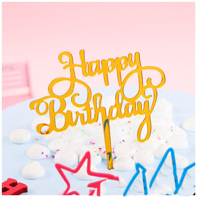 1gab. Zeltaini rozā akrila kūku virsma Ģimenes dzimšanas dienas ballītes dzimšanas dienas tortes karogi Izsmalcināti dzimšanas dienas kūku kūku toperi ballītes noformējums