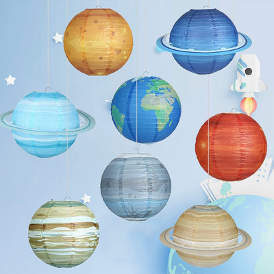 Οκτώ Planet Outer Space Χάρτινα Φανάρια Κρεμαστά Ηλιακό Σύστημα Πλανήτες για Παιδιά Θέμα Galaxy Starry Διακόσμηση πάρτι γενεθλίων αγόρι