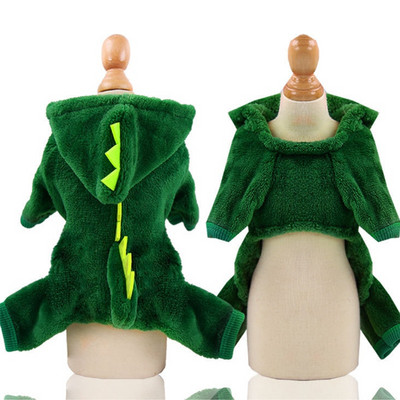 Kutya macska ruhák Vicces dinoszaurusz formájú őszi és téli meleg plüsskabát Aranyos furcsa kisállat kapucnis ruhák