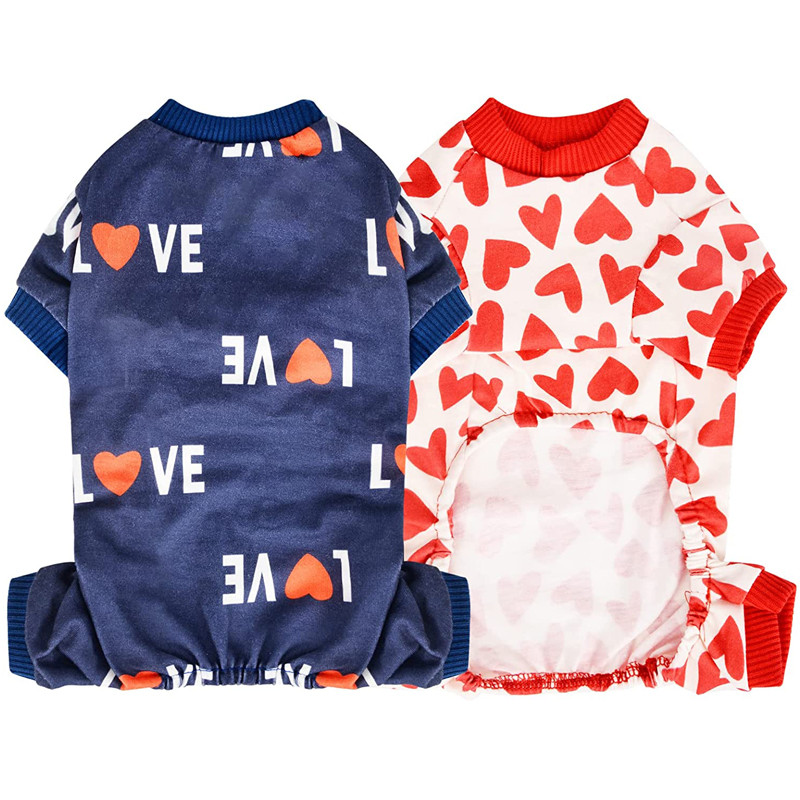 Férfi kutyapizsama, kényelmes, rugalmas szívmintás kölyökkutya Pjs pamut kisállat jumpsuite kis kutyáknak Yorkie Chihuahua Beagle