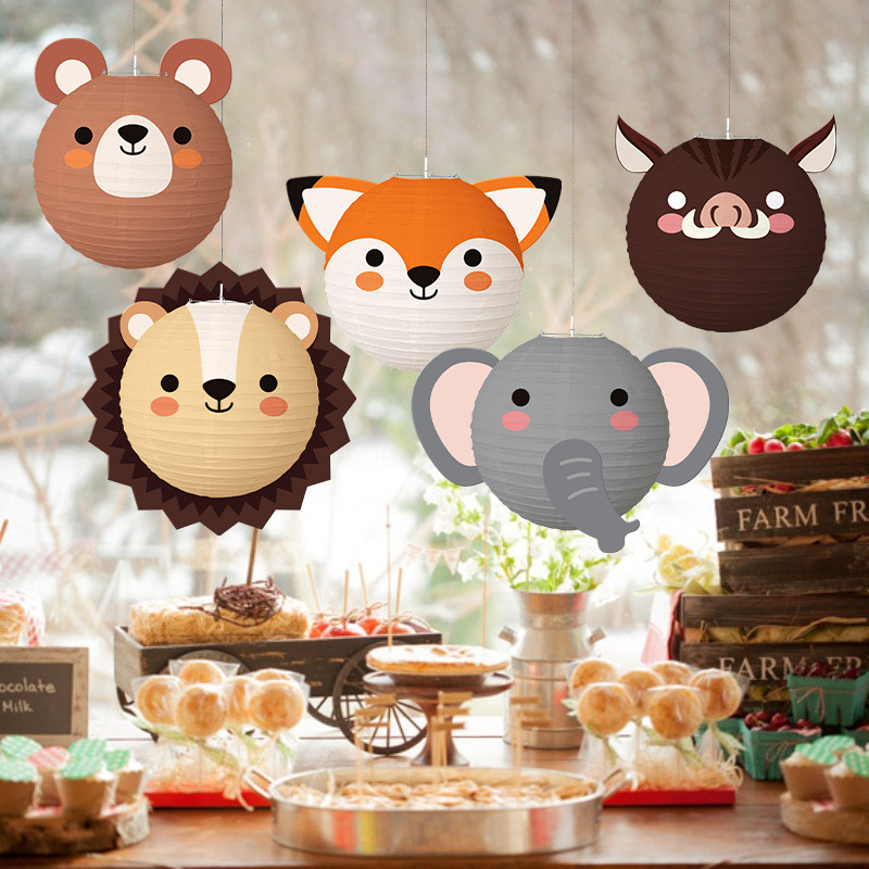 Dzīvnieki Woodland Papīra laternas Dzimšanas dienas svinību dekorēšana Bērni Meža safari Džungļu ballīšu piederumi Baby Shower Festivāla laterna