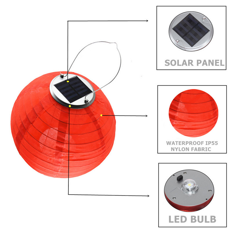 1 buc. Lanternă solară cu LED-uri pentru curte, 30 cm, cu lumină rotundă, colorată, cu LED-uri, lampă suspendată, rezistentă la apă, pentru decorarea grădinii în aer liber.