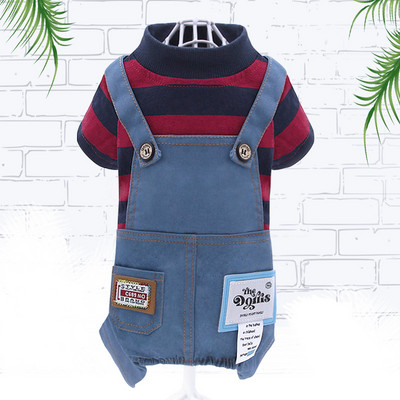 Tavaszi őszi kutyaruhák Csíkos kisállat kutyakabát Jumpsuit kistestű kutyáknak Chihuahua mopsz uszkár kockás nadrág kapucnis pulcsi