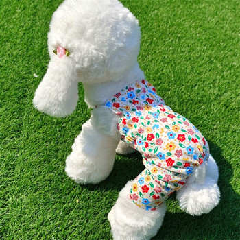 Πιτζάμες φλοράλ για σκύλους Ζαρτιέρες Καλοκαιρινά ρούχα για κουτάβια για μικρά σκυλιά Λεπτά κουνουπιών ανθισμένα παντελόνια Kitten Jumpsuit Κοστούμι πιτζάμες
