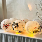 1db Szilva, Lótusz Antik Lámpás Kínai Kerek Papír Lámpás Party Ajándék Kézműves DIY Lámpák Lámpaernyő Függő Lámpás Golyó Dekor