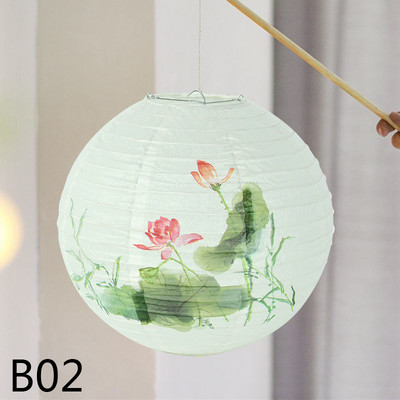 1db Szilva, Lótusz Antik Lámpás Kínai Kerek Papír Lámpás Party Ajándék Kézműves DIY Lámpák Lámpaernyő Függő Lámpás Golyó Dekor