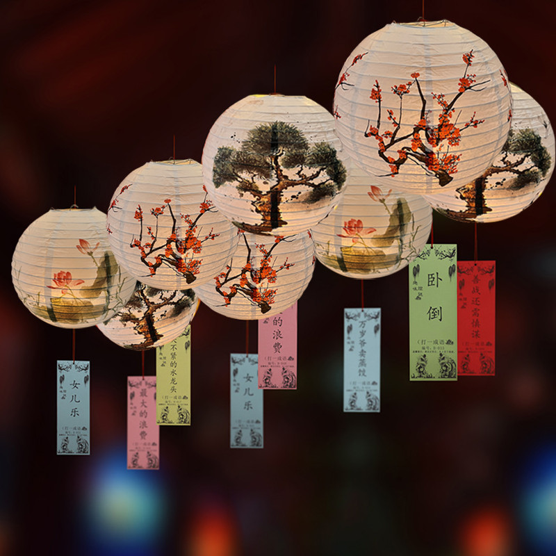 1db Szilva, Lótusz Antik Lámpás Kínai Kerek Papír Lámpás Party Ajándék Kézműves DIY Lámpák Lámpaernyő Függő Lámpás Golyó Dekor