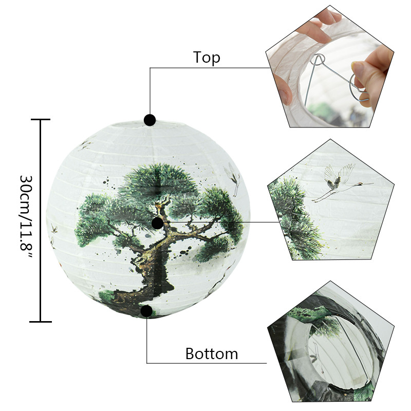 1db Szilva, Lótusz Antik Lámpás Kínai Kerek Papír Lámpás Party Ajándék Kézműves DIY Lámpák Lámpaernyő Függő Lámpás Golyó Dekor