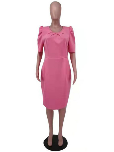 ZJFZML ZZ Plus Size formális üzleti mini ruha női ruházat tömör nyakú rövid, felfújható ujjú, magas derekú Bodycon ceruza ruha