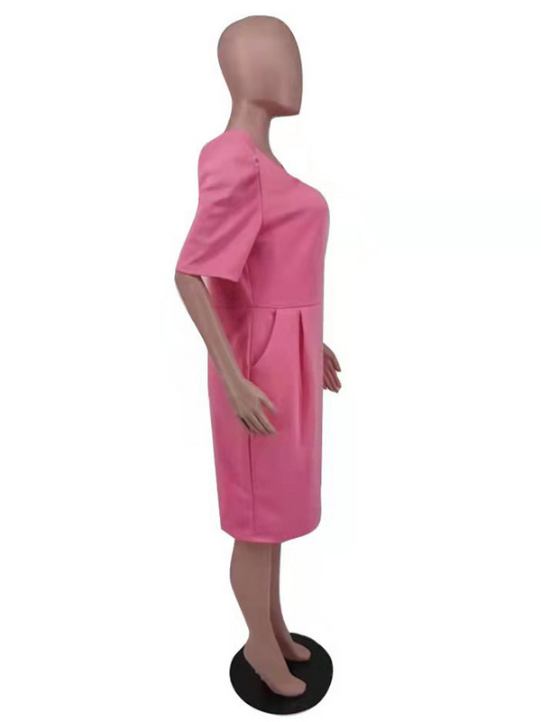 ZJFZML ZZ Plus Size formális üzleti mini ruha női ruházat tömör nyakú rövid, felfújható ujjú, magas derekú Bodycon ceruza ruha