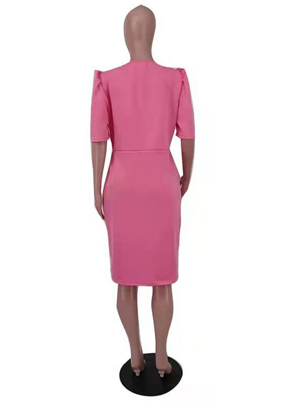 ZJFZML ZZ Plus Size formális üzleti mini ruha női ruházat tömör nyakú rövid, felfújható ujjú, magas derekú Bodycon ceruza ruha