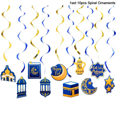 EID Mubarak Banner Csillogó Csillag Hold Levél Papír Sármány Füzér Iszlám Muszlim Party Ramadan Kareem Otthoni dekorációk 2022