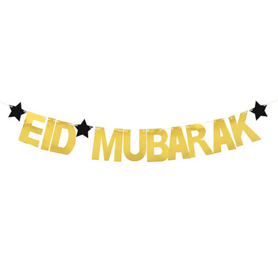 EID Mubarak Banner Csillogó Csillag Hold Levél Papír Sármány Füzér Iszlám Muszlim Party Ramadan Kareem Otthoni dekorációk 2022
