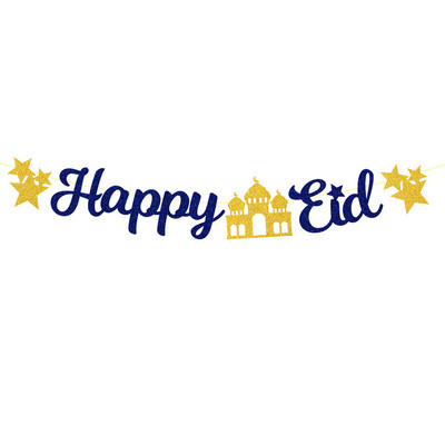 EID Mubarak Banner Csillogó Csillag Hold Levél Papír Sármány Füzér Iszlám Muszlim Party Ramadan Kareem Otthoni dekorációk 2022