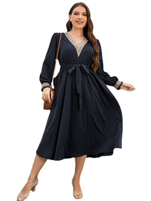 Didelio dydžio ilga suknelė Moteriška Mėlyna ilgomis rankovėmis Elegantiškos moteriškos Suknelės Laisvalaikio madinga spausdinta moteriška suknelė 2023 m.