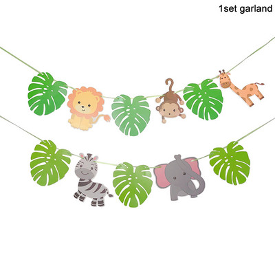 1. Jungle Animal Birthday Photo Banner Garland 12 hónapos sármány szafari Wild egyéves baba születésnapi party dekorációs kellékek